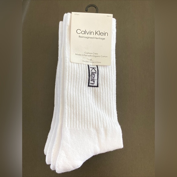 Calvin Klein Men’s Reimagined Heritage Cushion Crew 3 Pairs White - Picture 1 of 8